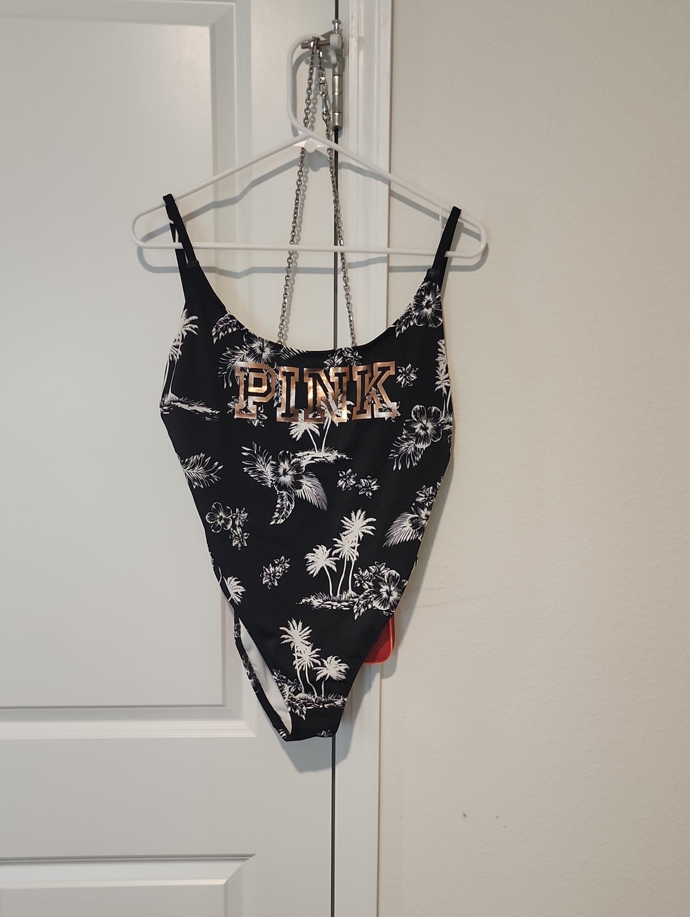 PINK Victoria's Secret Black & White Tropical One-Piece Swimsuit